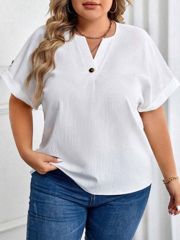 Plus Neckline Batwing Sleeve Blouse