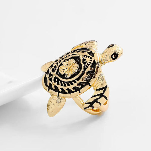 Hawaiian Black Pearl Gold Plated Jewelry Ring Vintage Turtle Brand Designer