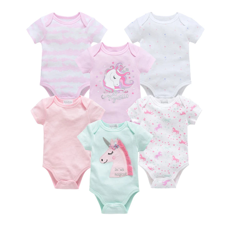 3 or 6pcs Baby Bodysuit Short  Print Overalls