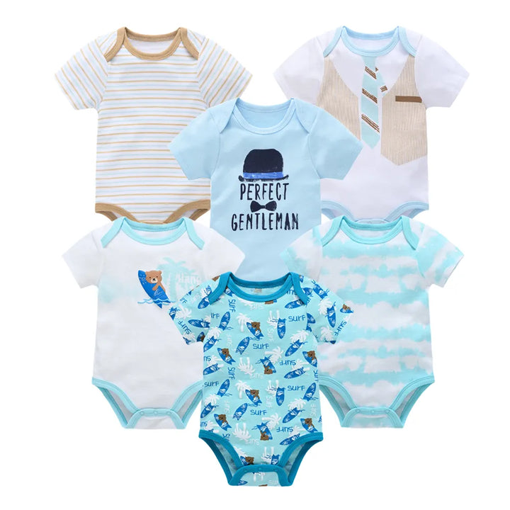 3 or 6pcs Baby Bodysuit Short  Print Overalls