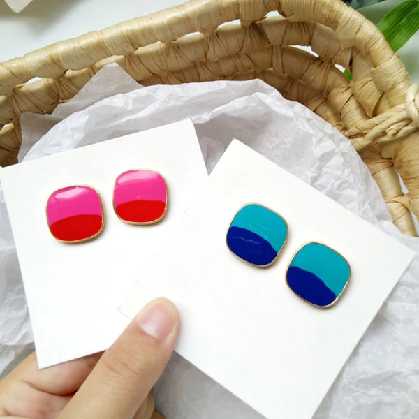 Multicolor Square Stud Earrings