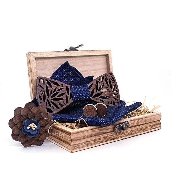 Wooden Bow Tie Handkerchief Set Wood bowtie