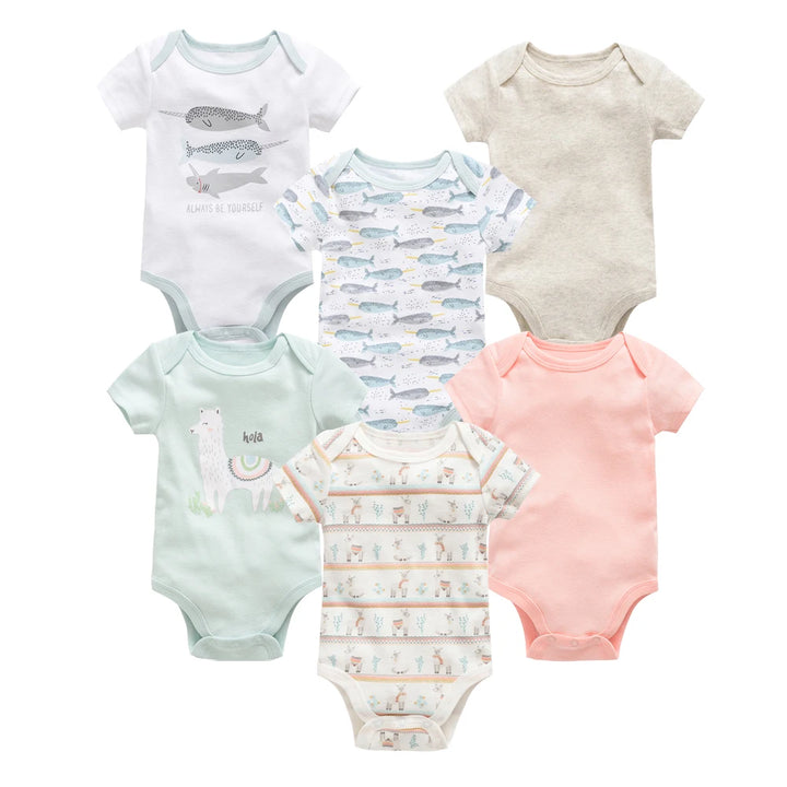 3 or 6pcs Baby Bodysuit Short  Print Overalls