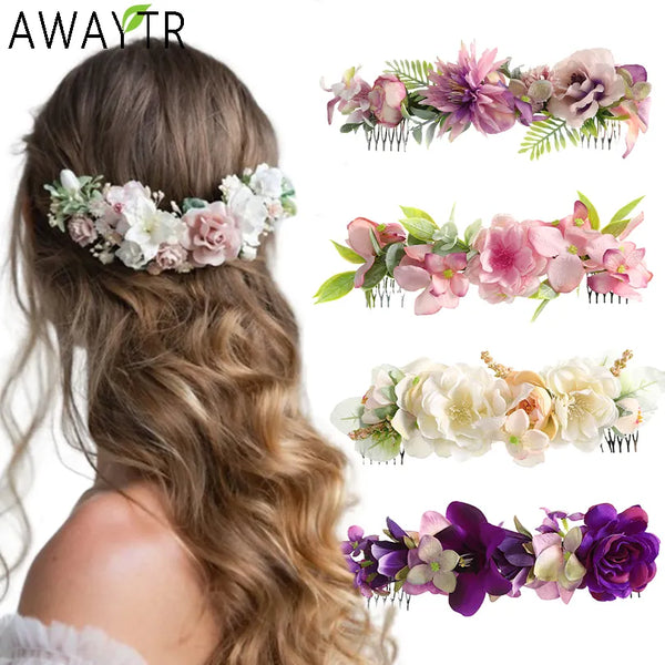 Flower Hair Combs Clip Back of Head