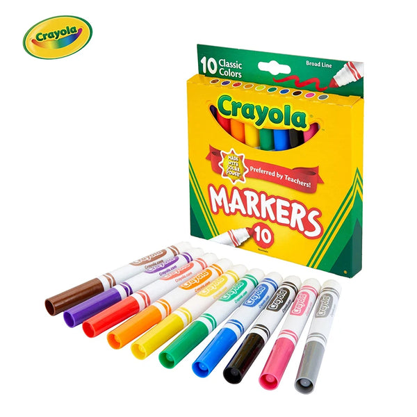 Crayola Broad Line Markers, Classic Colors 10 Each, 10 Count (Pack of 1) Gift for kids, 10 classic colors