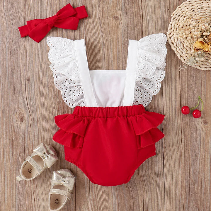 2pcs Baby Girl Strawb Embroidere Romper & Headband Set