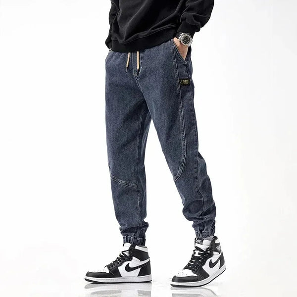 Men Autumn Winter Jeans Fashion Splicing Loose Waist Pants