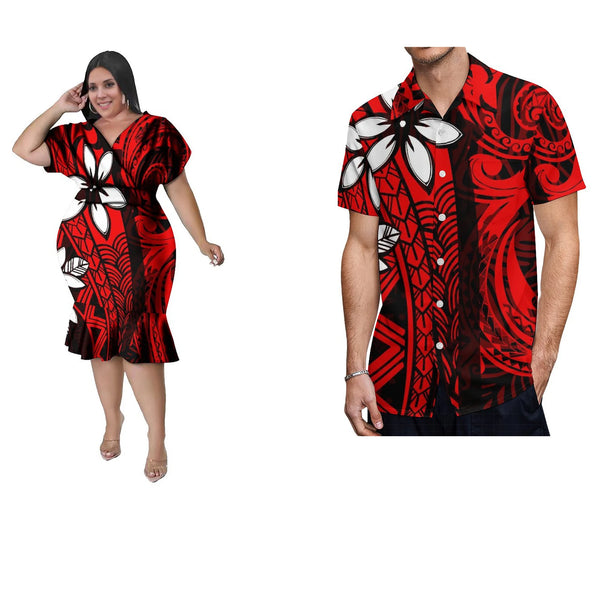 Casual Fashion Custom Women's Dress Big Shot Dress Polynesian Couple Suit Pacific Dress Men's Shirt Couple