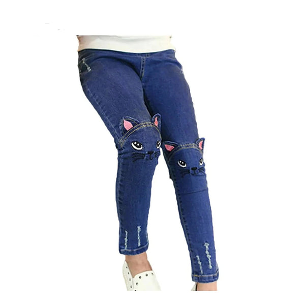 Casual Jeans For Girl Cute Cat Design