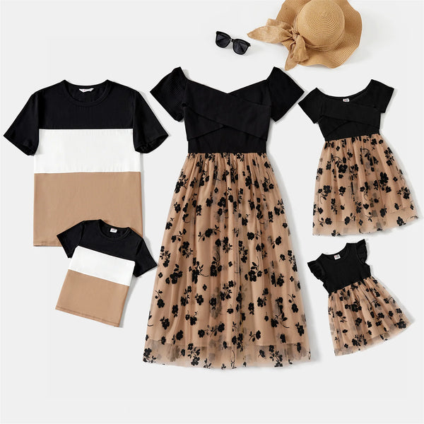 Brown Black Floral-Print Mesh Family Matching