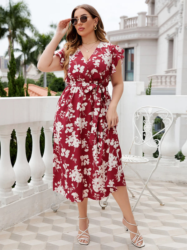 Floral Pleated Long Dress