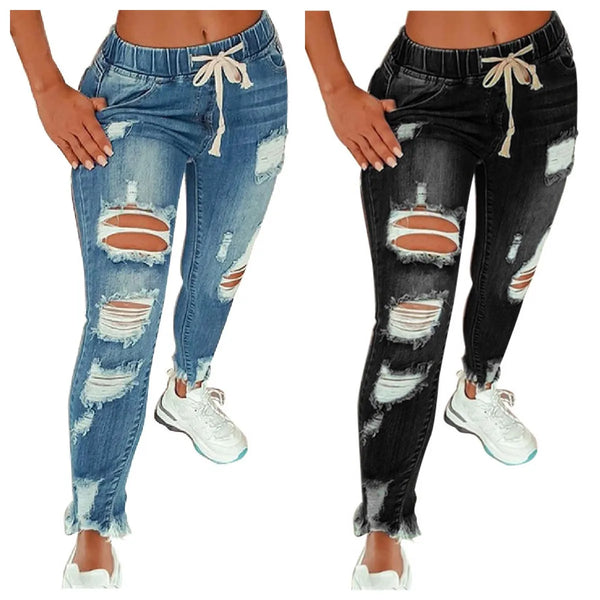 Ripped Elastic Slim High Stretch Denim Pencil Pants