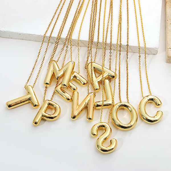 Gold Plated Alphabet Balloon Bubble Initial Letter Pendant Necklace