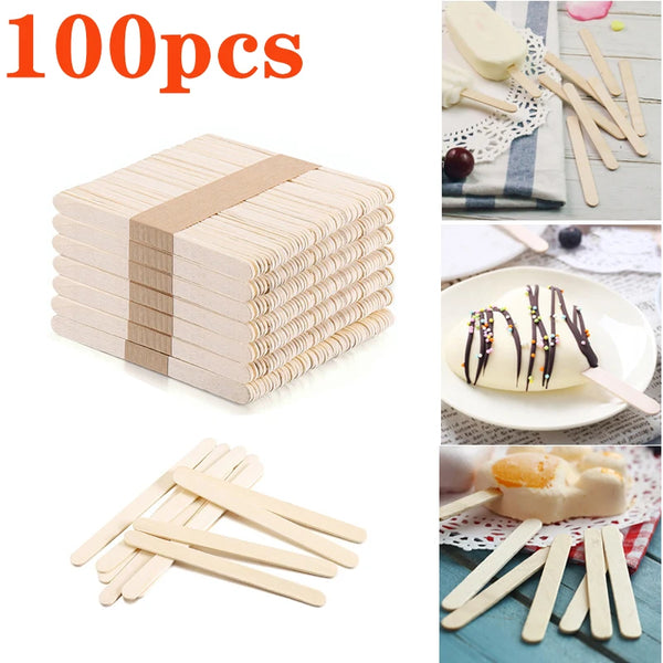 100pcs Natural Wooden Ice Cream Popsicle Wood