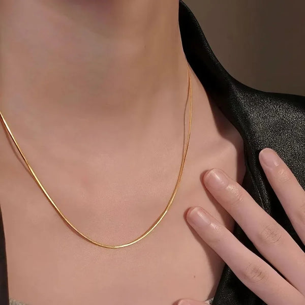 9999 real gold 24K yellow gold snake bone chain necklace simple temperament clavicle chain