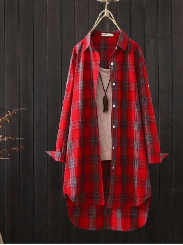 Plaid Casual Long Sleeve Autumn Blouse Women