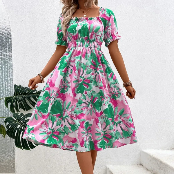 Floral Elastic High Waist Dress