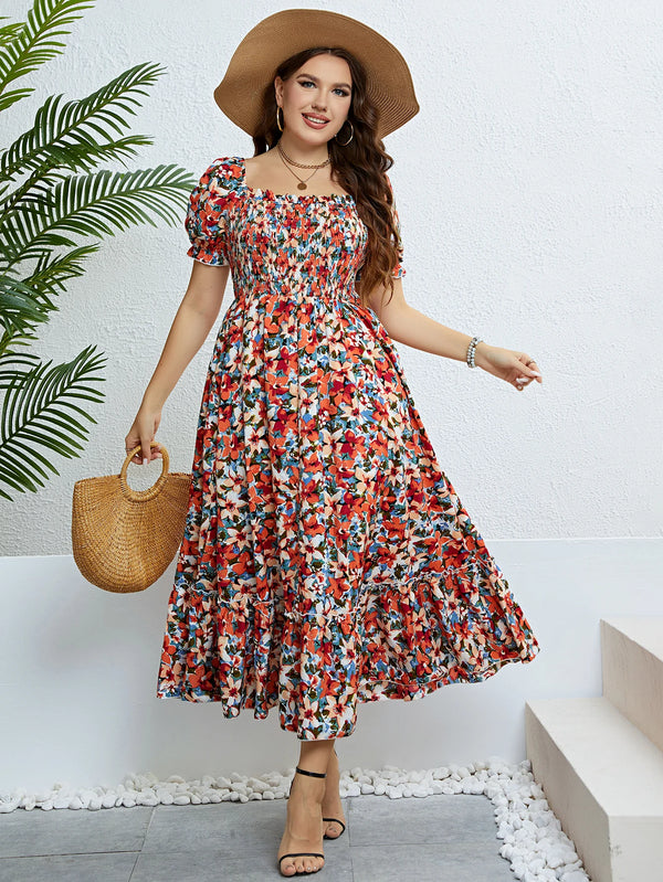 Plus Puff Sleeve Floral Maxi Dress