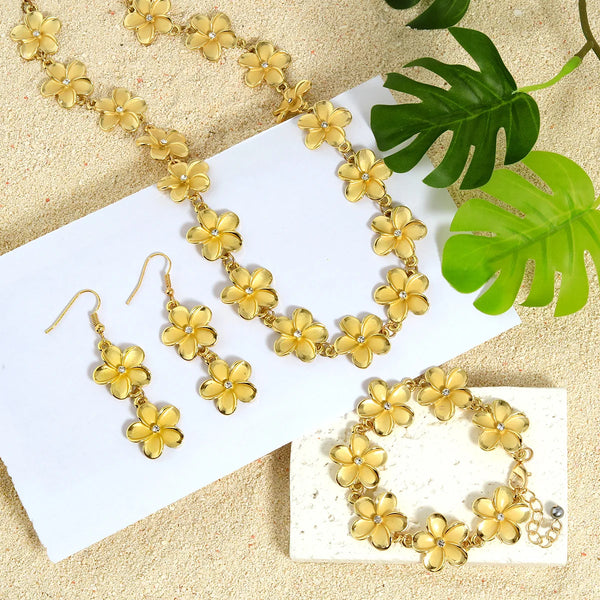 Elegant Polynesian Hawaiian Design Plumeria Flower Jewelry Sets