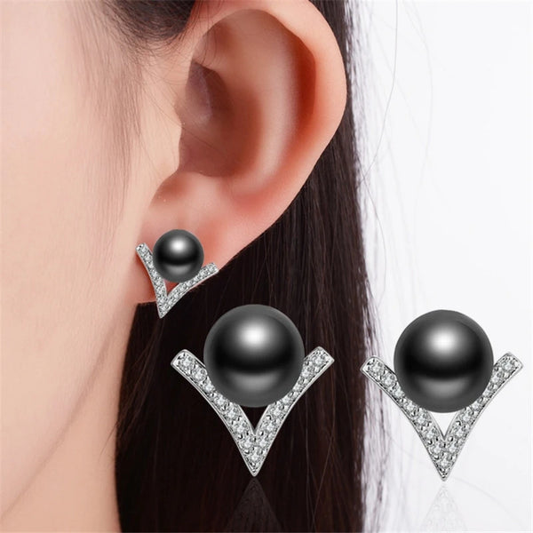 Creative V-shaped Pearl Stud Earrings