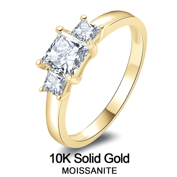 10K Pure Yellow Gold Exquisite Engagement Rings Three Square Stone