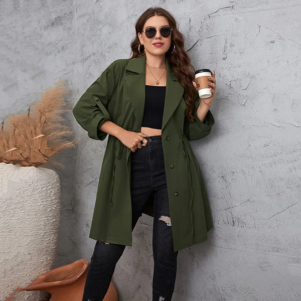 Plus Size Green Pleated Elegant Ladies Coat