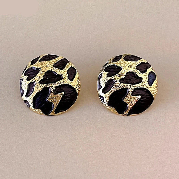 Round Metal Leopard Stud Earrings