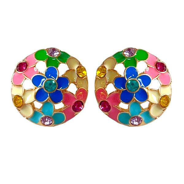 Round Metal Enamel Stud Earrings