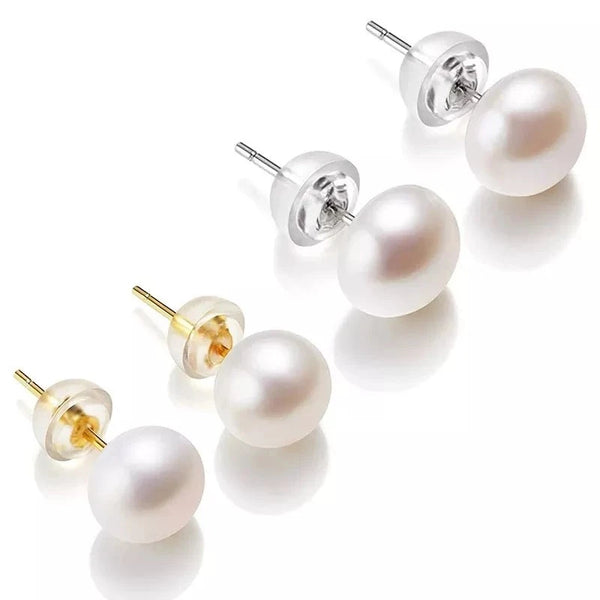 Natural Freshwater Pearl Stud Earrings Real 925 Sterling Sliver