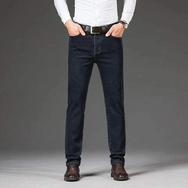 Loose Men Jeans Elastic Anti-wrinkle Business Type Straight Cylinder Pants