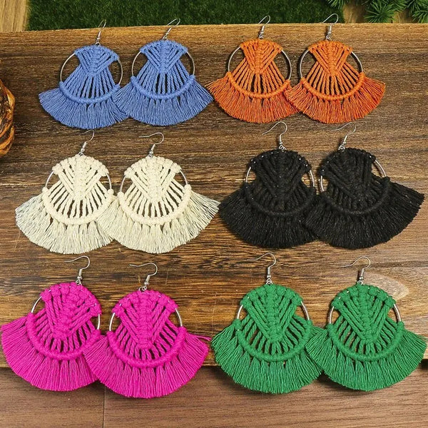 Fashion Creative Color Tassels Hand Woven Fan Shaped Earings