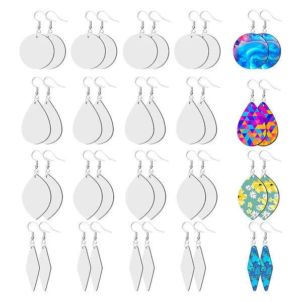 32 Pieces Sublimation Blanks Transfer Earrings Pendants with Earring Hooks Special Gift for Family Members Daughter