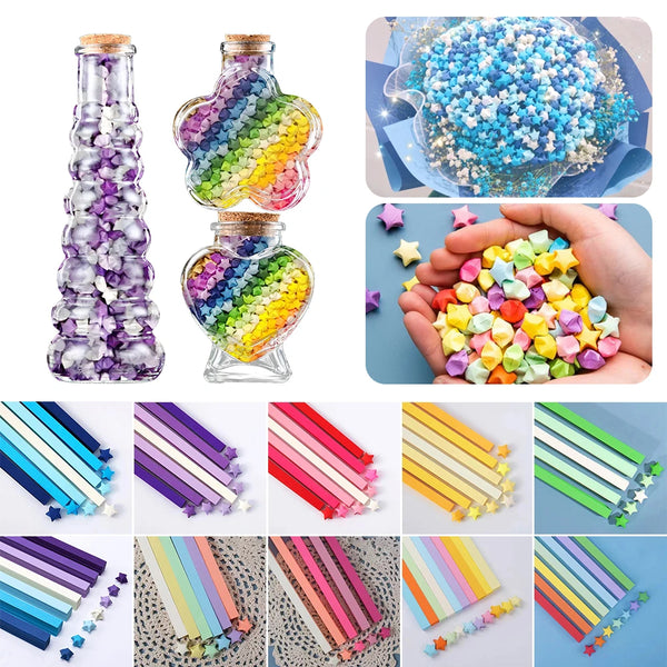 540 Sheets DIY Origami Stars Papers Double Sided Lucky Colorful Star Strips Decor Folding Paper