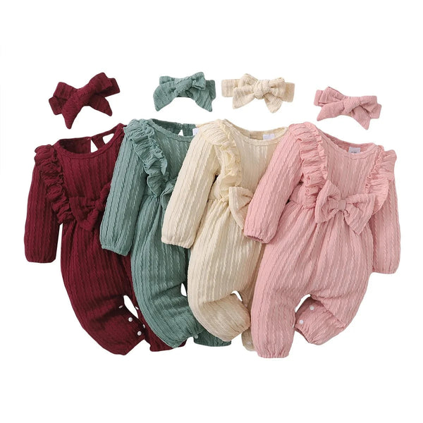 New Long Sleeve Rompers Baby Girls  2pcs Jumpsuit