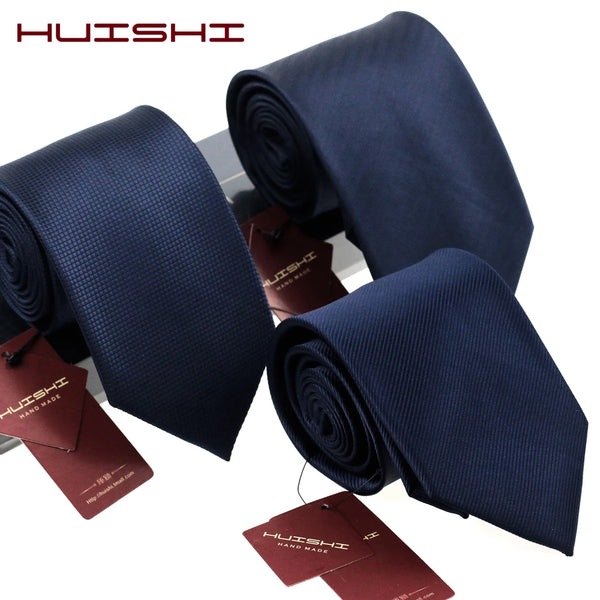 HUISHI 8CM Men's Solid Dark Blue Color Neck Tie 6cm Waterproof Jacquard Necktie Daily Wear Cravat Wedding Party For Men