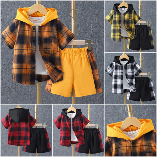 Boy's Sets Clothes Short Sleeve Hooded Shirt + short Outfit