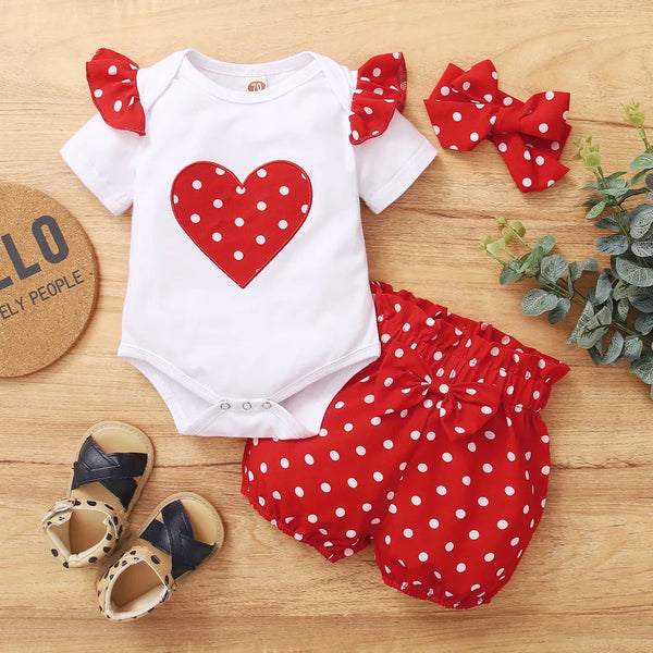 Baby Girl Cute Polka Dot Short Sleeve Bodysuit+Pants+Headband Toddler Girls Clothing