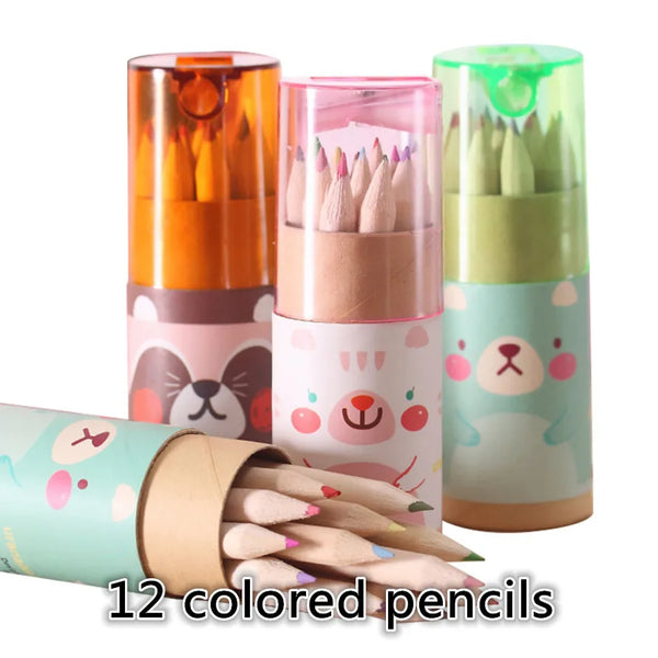 12 Color Pencils with Sharpener Coloring Crayons for Kids Drawing Art Stationery Supplies