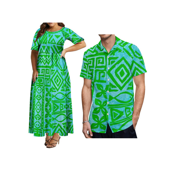 New Casual Long Dresses Women Matching Men's Shirts