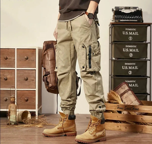 Multi Pocket Khaki Trousers Casual Military Cotton Pants Men