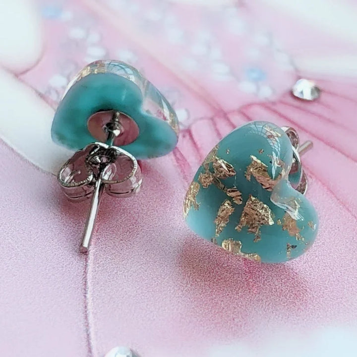 Antique Natural Gemstone Turquoise Heart Stud Earring