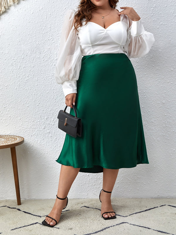 Plus High Waist A-line Satin Skirt