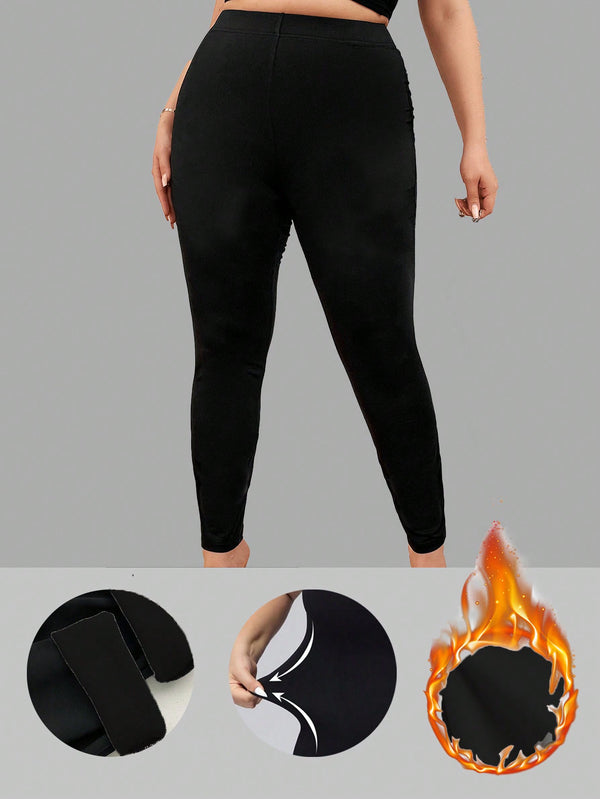 Women's Plus Size Black Ribbed Leggings