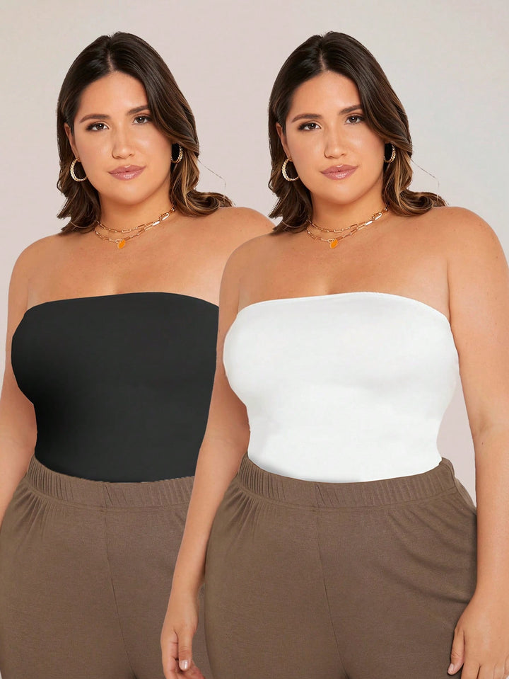 2pcs/Set Plus Size Women's Fit Short Top